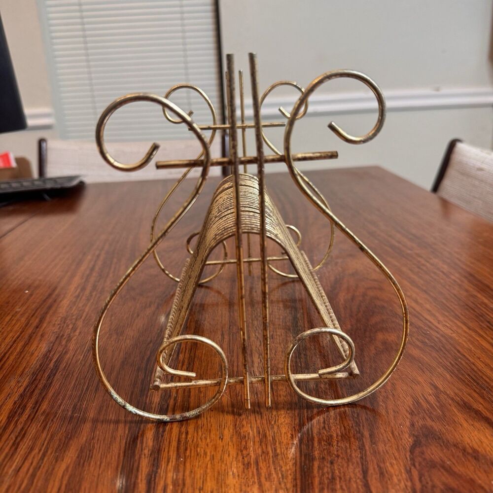 Vintage Brass Tone Metal 45rpm Record Holder MCM Vinyl 45 Table Top